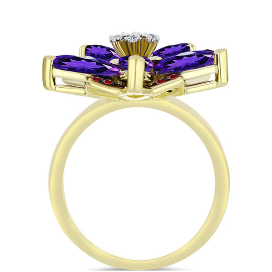 Inel din Argint 925 Placat cu Aur ( 4.93 grame ) cu Ametist Marocan și Granat Barton 2.83 Carate