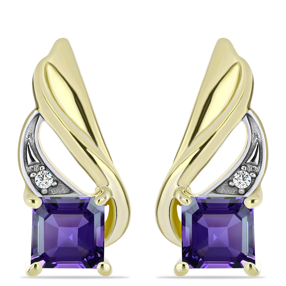 Cercei din Argint 925 Placat cu Aur ( 3.93 grame ) cu Ametist Marocan și Topaz Alb 1.16 Carate