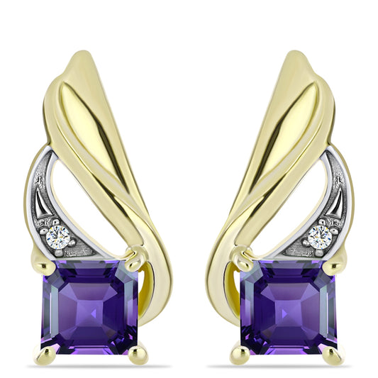 Cercei din Argint 925 Placat cu Aur ( 3.93 grame ) cu Ametist Marocan și Topaz Alb 1.16 Carate