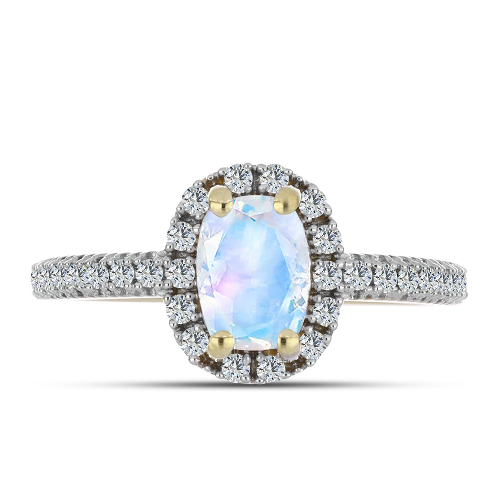Inel din Argint 925 Placat cu Aur ( 2.55 grame ) cu Piatra Lunii Curcubeu și Topaz Alb 1.05 Carate 1 