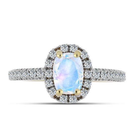 Inel din Argint 925 Placat cu Aur ( 2.55 grame ) cu Piatra Lunii Curcubeu și Topaz Alb 1.05 Carate