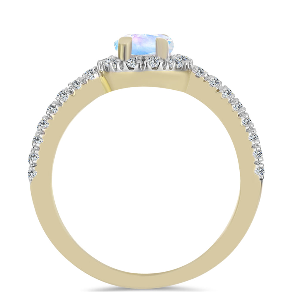 Inel din Argint 925 Placat cu Aur ( 2.55 grame ) cu Piatra Lunii Curcubeu și Topaz Alb 1.05 Carate