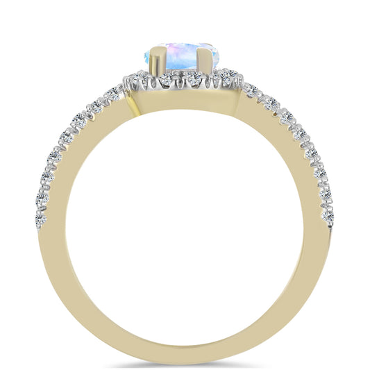 Inel din Argint 925 Placat cu Aur ( 2.55 grame ) cu Piatra Lunii Curcubeu și Topaz Alb 1.05 Carate