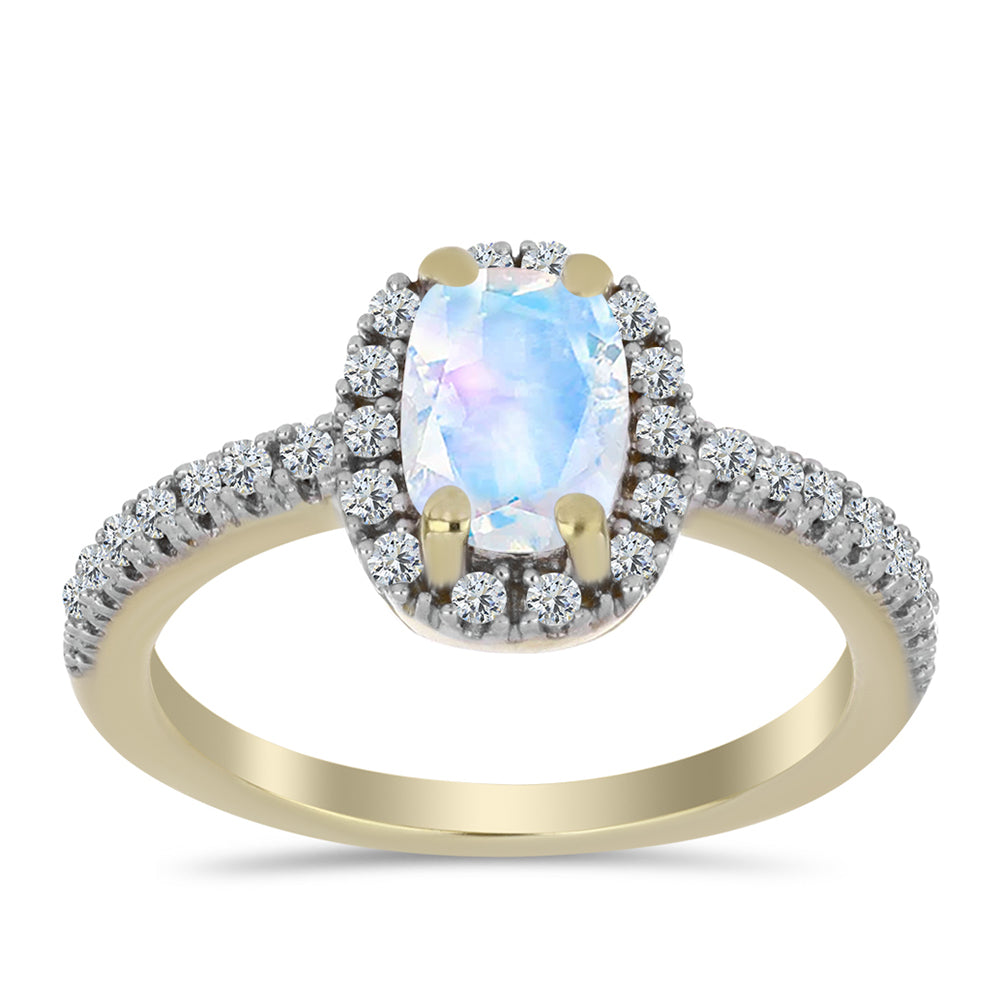 Inel din Argint 925 Placat cu Aur ( 2.55 grame ) cu Piatra Lunii Curcubeu și Topaz Alb 1.05 Carate 3 