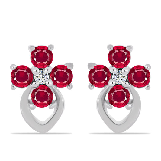 Cercei din Argint 925 ( 1.19 grame ) cu Rubin Malagasy și Topaz Alb 0.47 Carate