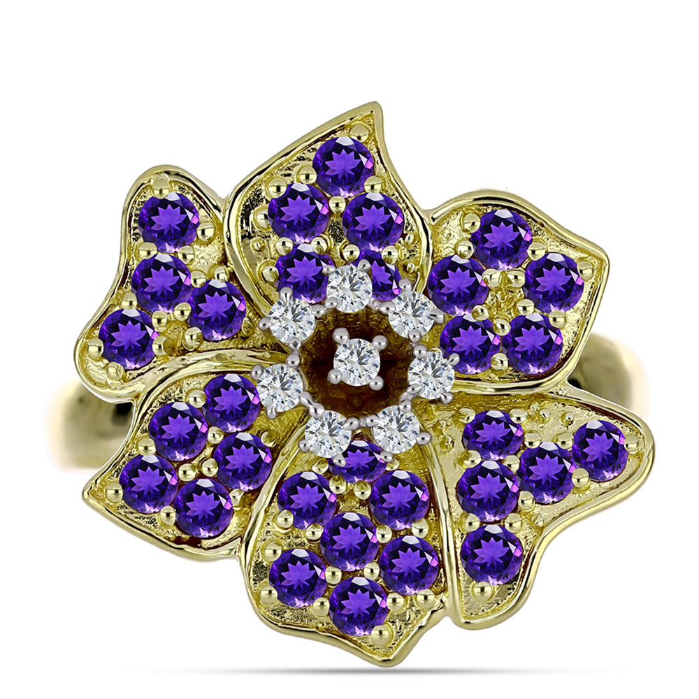 Inel din Argint 925 Placat cu Aur ( 5.35 grame ) cu Ametist Marocan și Topaz Alb 1.38 Carate 1 