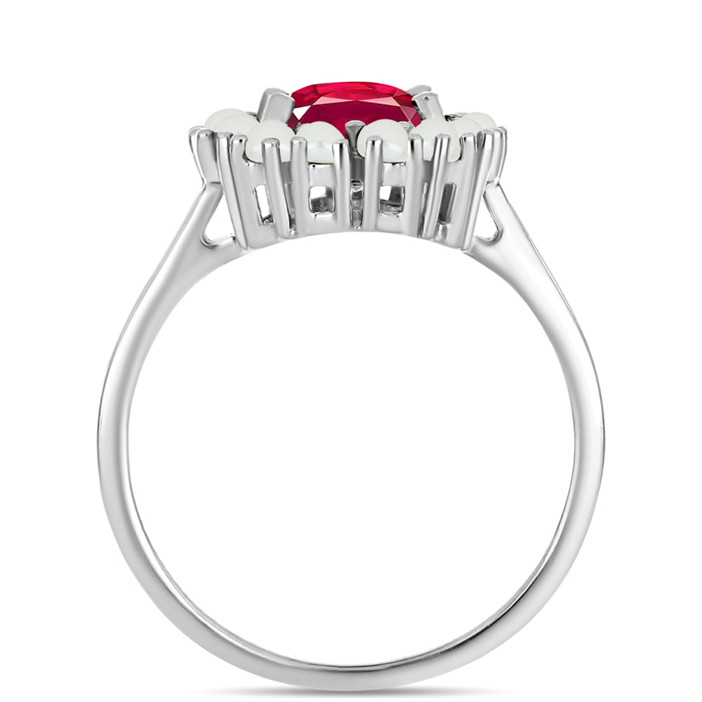 Inel din Argint 925 ( 3.21 grame ) cu Rubin Malagasy și Perlă de Apă Dulce Albă 3.34 Carate 2 