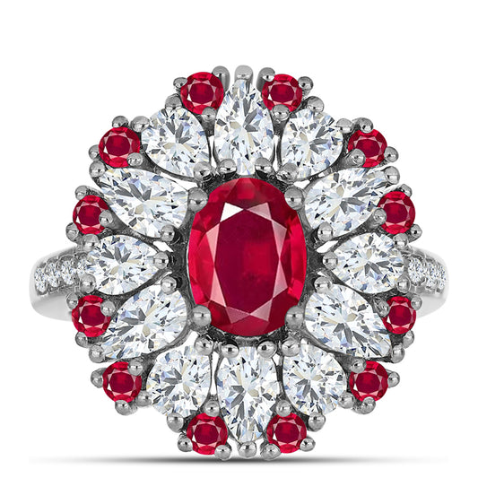 Inel din Argint 925 ( 4.12 grame ) cu Rubin Malagasy și Topaz Alb 4.89 Carate