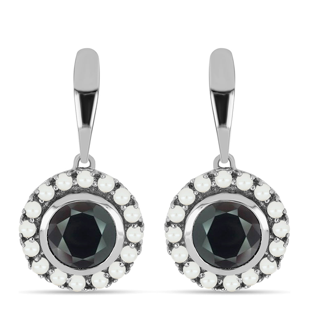 Cercei din Argint 925 ( 4.91 grame ) cu Obsidian și Perlă de Apă Dulce Albă 4.69 Carate