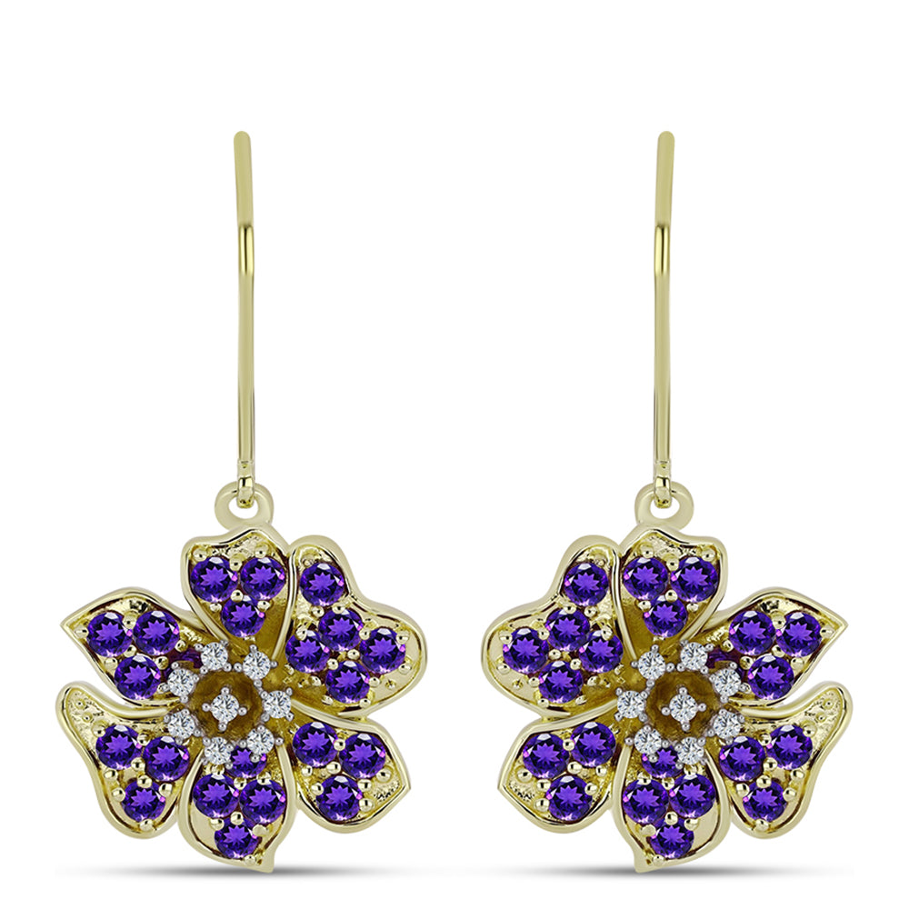 Cercei din Argint 925 Placat cu Aur ( 5.43 grame ) cu Ametist Marocan și Topaz Alb 1.9 Carate