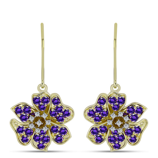 Cercei din Argint 925 Placat cu Aur ( 5.43 grame ) cu Ametist Marocan și Topaz Alb 1.9 Carate