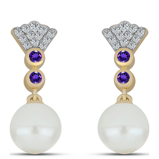 Pandantiv din Argint 925 Placat cu Aur ( 0.71 grame ) cu Ametist Marocan și Perlă de Apă Dulce Albă 3.53 Carate