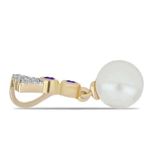 Pandantiv din Argint 925 Placat cu Aur ( 0.71 grame ) cu Ametist Marocan și Perlă de Apă Dulce Albă 3.53 Carate