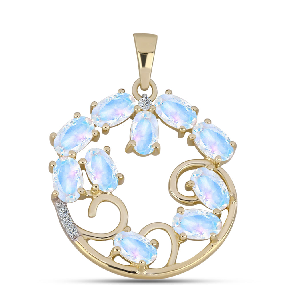 Pandantiv din Argint 925 Placat cu Aur ( 1.83 grame ) cu Piatra Lunii Curcubeu și Topaz Alb 2.41 Carate