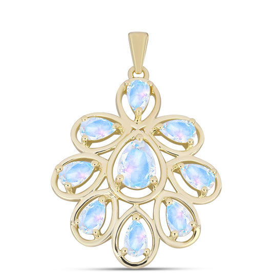 Pandantiv din Argint 925 Placat cu Aur ( 2.9 grame ) cu Piatra Lunii Curcubeu 2.43 Carate