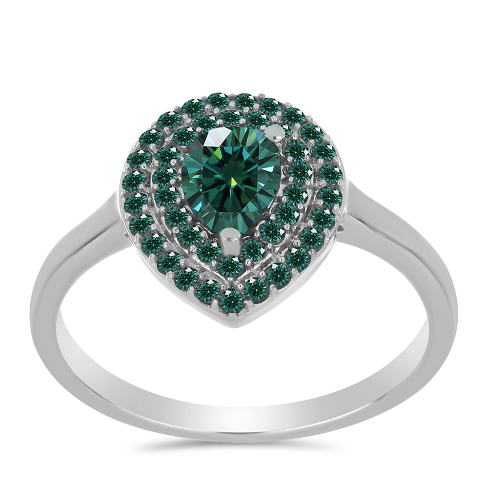 Inel din Argint 925 ( 2.84 grame ) cu Moissanite verde-albăstrui marin 1.01 Carate 3 