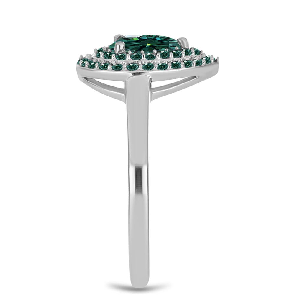 Inel din Argint 925 ( 2.84 grame ) cu Moissanite verde-albăstrui marin 1.01 Carate 4 