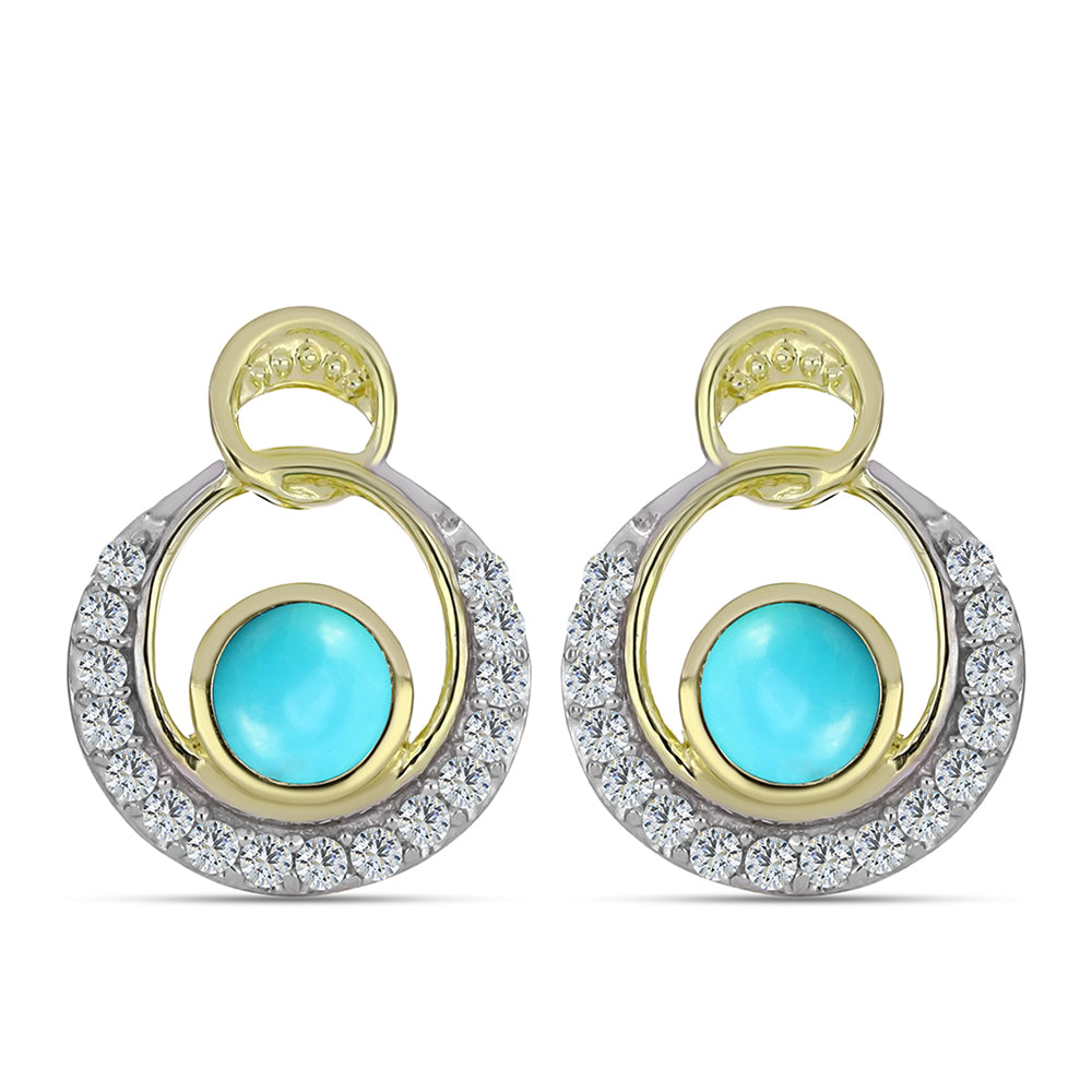 Cercei din Argint 925 Placat cu Aur ( 3.66 grame ) cu Turcoaz ”Frumoasa Adormită” și Topaz Alb 0.93 Carate