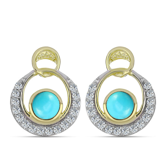 Cercei din Argint 925 Placat cu Aur ( 3.66 grame ) cu Turcoaz ”Frumoasa Adormită” și Topaz Alb 0.93 Carate