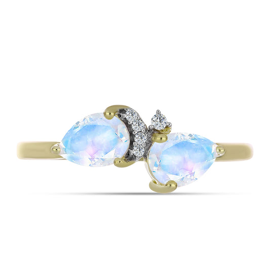 Inel din Argint 925 Placat cu Aur ( 2.24 grame ) cu Piatra Lunii Curcubeu și Topaz Alb 1.44 Carate