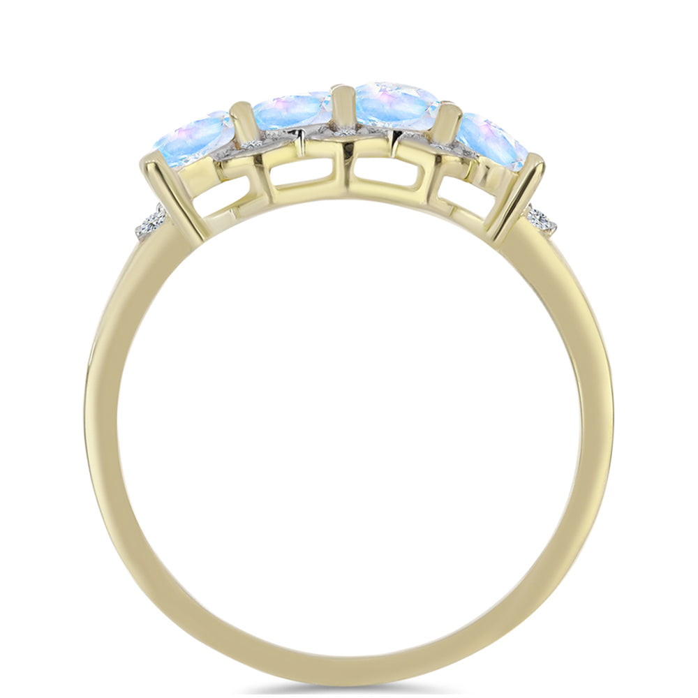 Inel din Argint 925 Placat cu Aur ( 2.35 grame ) cu Piatra Lunii Curcubeu și Topaz Alb 1.1 Carate