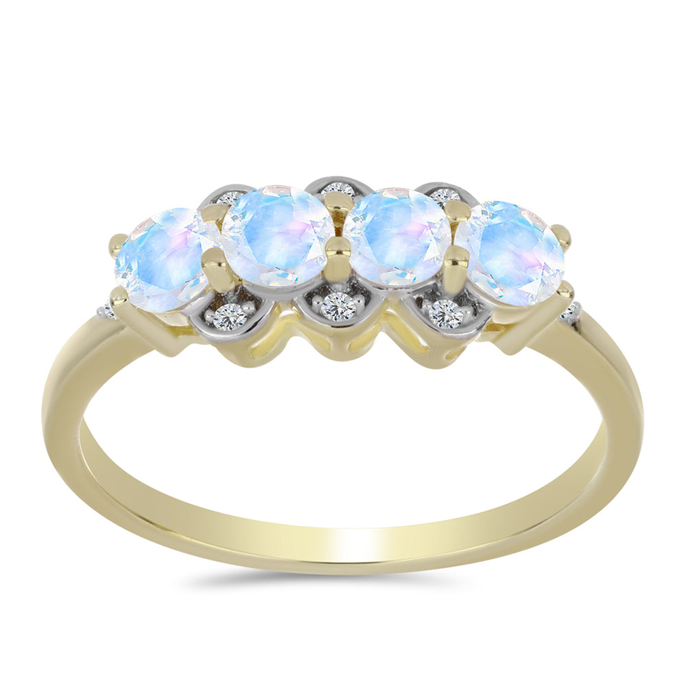 Inel din Argint 925 Placat cu Aur ( 2.35 grame ) cu Piatra Lunii Curcubeu și Topaz Alb 1.1 Carate