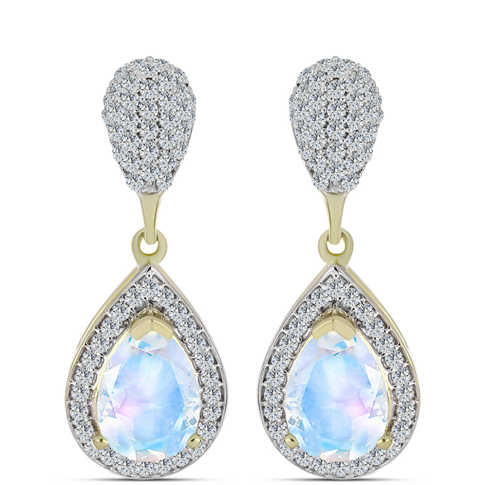 Cercei din Argint 925 Placat cu Aur ( 4.51 grame ) cu Piatra Lunii Curcubeu și Topaz Alb 4.56 Carate 1 