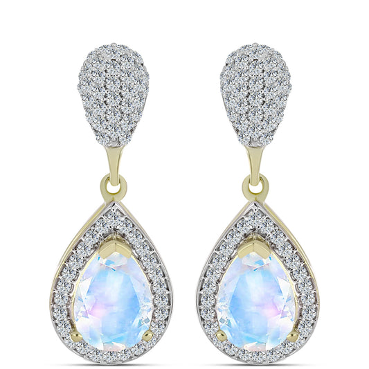 Cercei din Argint 925 Placat cu Aur ( 4.51 grame ) cu Piatra Lunii Curcubeu și Topaz Alb 4.56 Carate