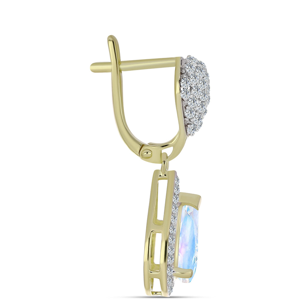 Cercei din Argint 925 Placat cu Aur ( 4.51 grame ) cu Piatra Lunii Curcubeu și Topaz Alb 4.56 Carate 2 