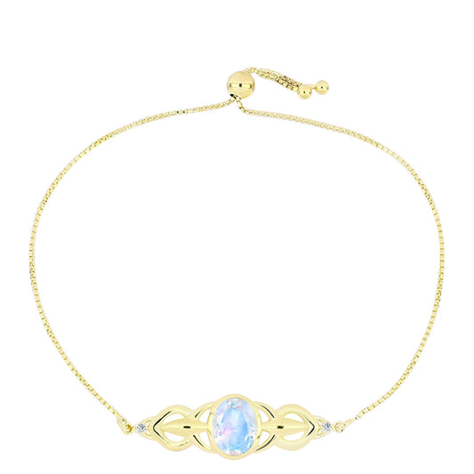 Brățară din Argint 925 Placat cu Aur ( 7.33 grame ) cu Piatra Lunii Curcubeu și Topaz Alb 2.5 Carate