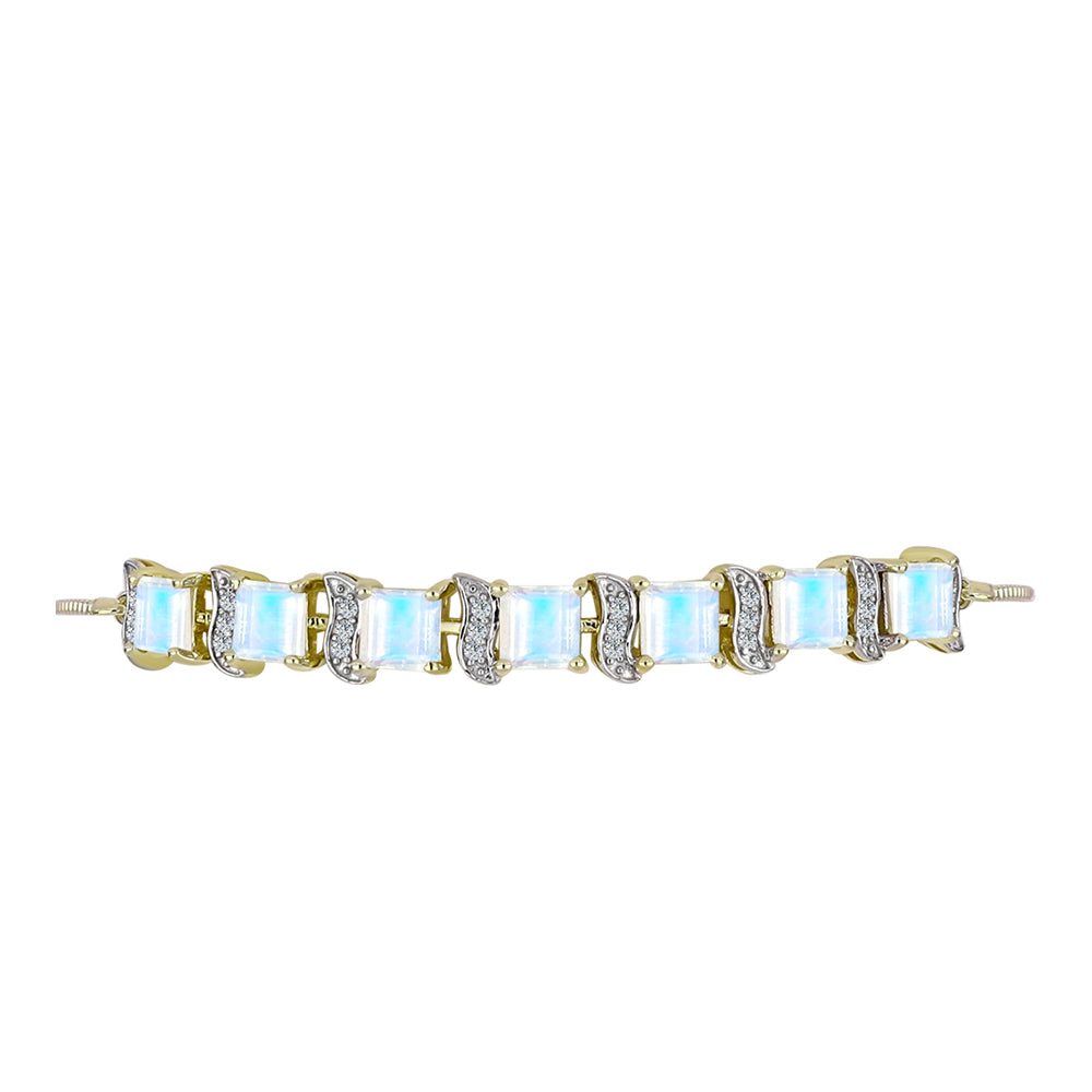 Brățară din Argint 925 Placat cu Aur ( 5.65 grame ) cu Piatra Lunii Curcubeu și Topaz Alb 4.62 Carate