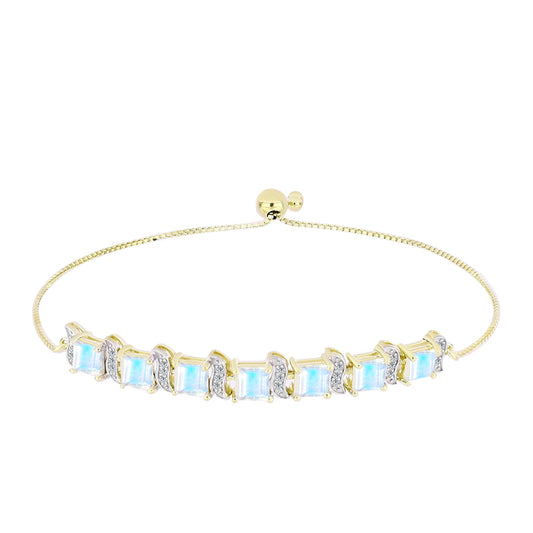 Brățară din Argint 925 Placat cu Aur ( 5.65 grame ) cu Piatra Lunii Curcubeu și Topaz Alb 4.62 Carate