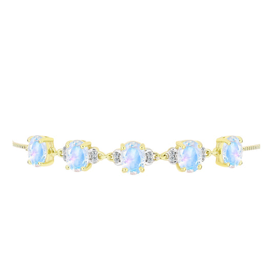 Brățară din Argint 925 Placat cu Aur ( 5.39 grame ) cu Piatra Lunii Curcubeu și Topaz Alb 5.94 Carate