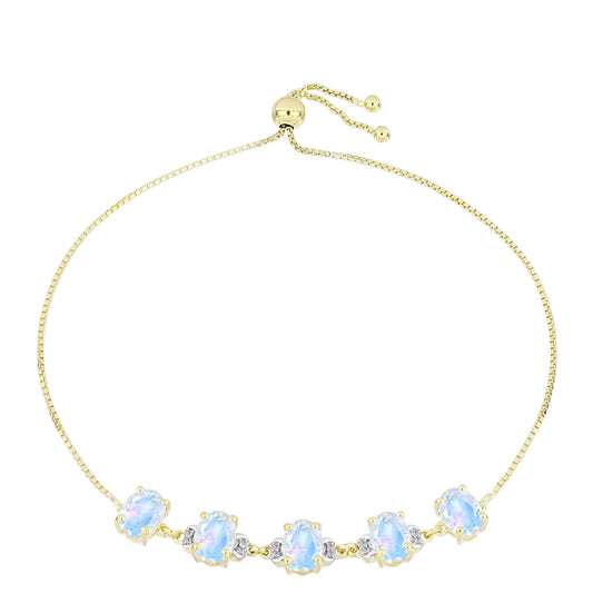 Brățară din Argint 925 Placat cu Aur ( 5.39 grame ) cu Piatra Lunii Curcubeu și Topaz Alb 5.94 Carate