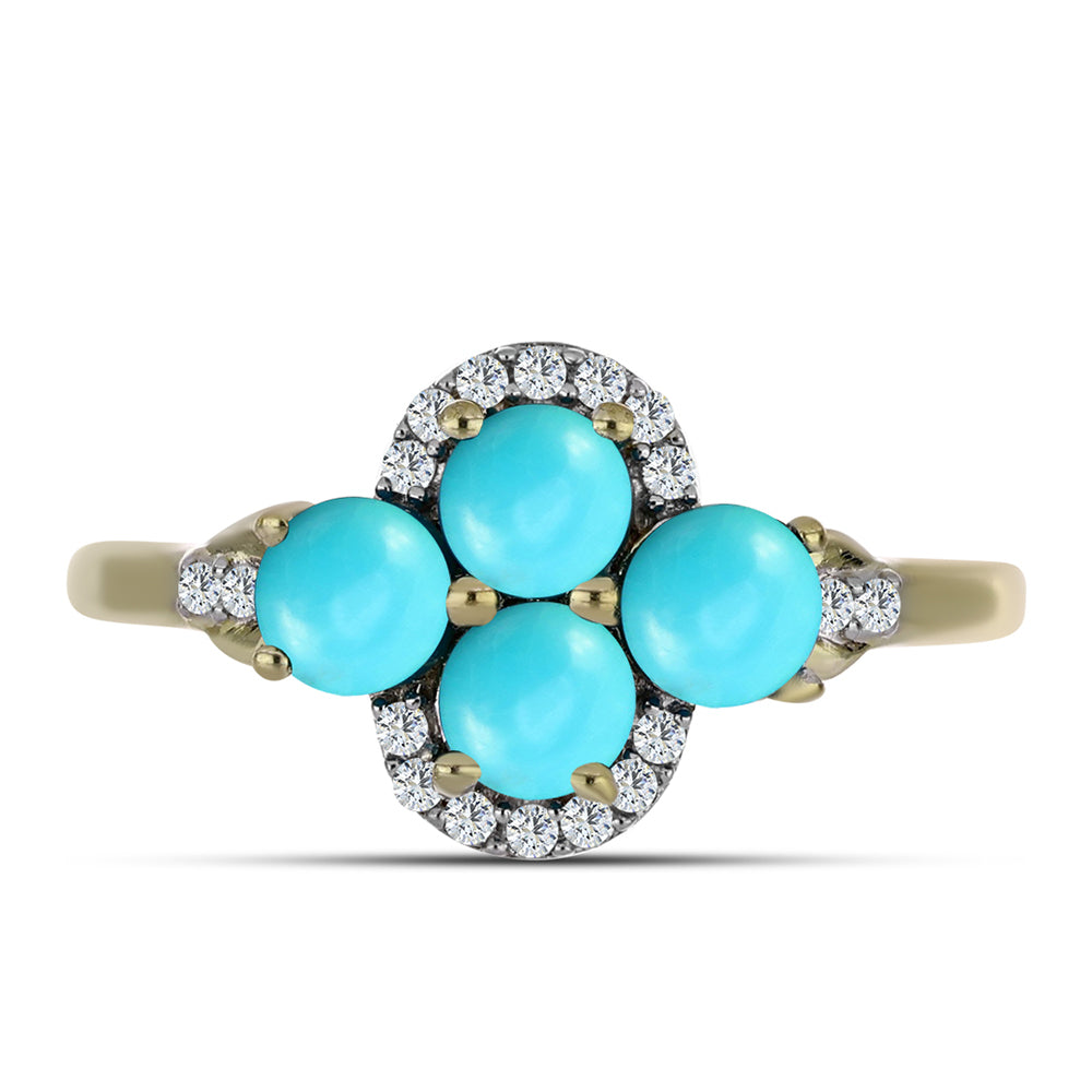 Inel din Argint 925 Placat cu Aur ( 2.34 grame ) cu Turcoaz ”Frumoasa Adormită” și Topaz Alb 1.38 Carate 1 