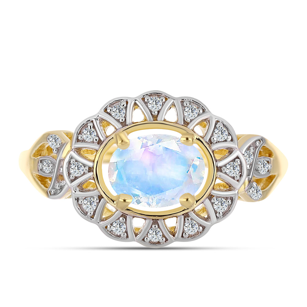 Inel din Argint 925 Placat cu Aur ( 3.51 grame ) cu Piatra Lunii Curcubeu și Topaz Alb 1.23 Carate 1 