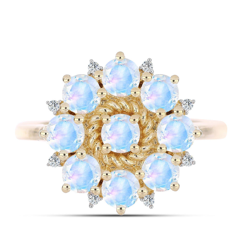 Inel din Argint 925 Placat cu Aur ( 3.84 grame ) cu Piatra Lunii Curcubeu și Topaz Alb 2.38 Carate 1 