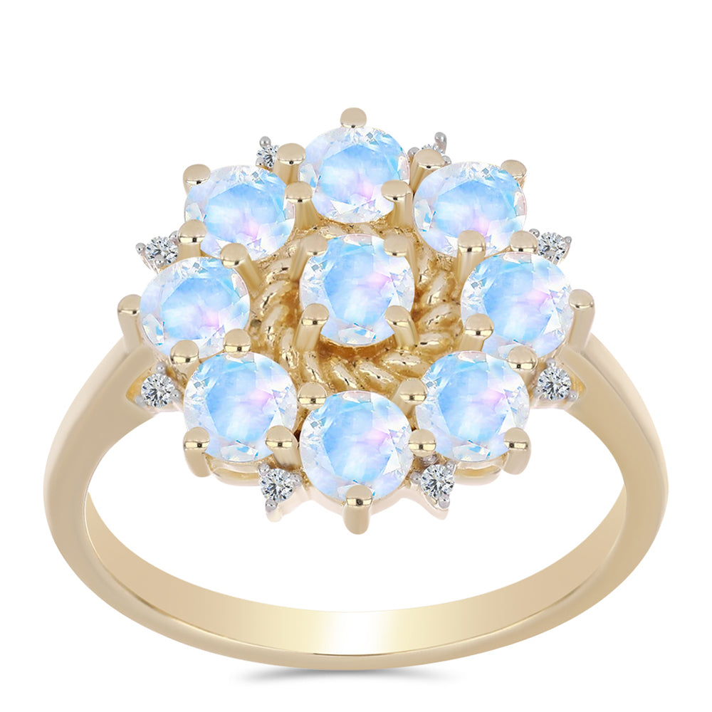 Inel din Argint 925 Placat cu Aur ( 3.84 grame ) cu Piatra Lunii Curcubeu și Topaz Alb 2.38 Carate 3 