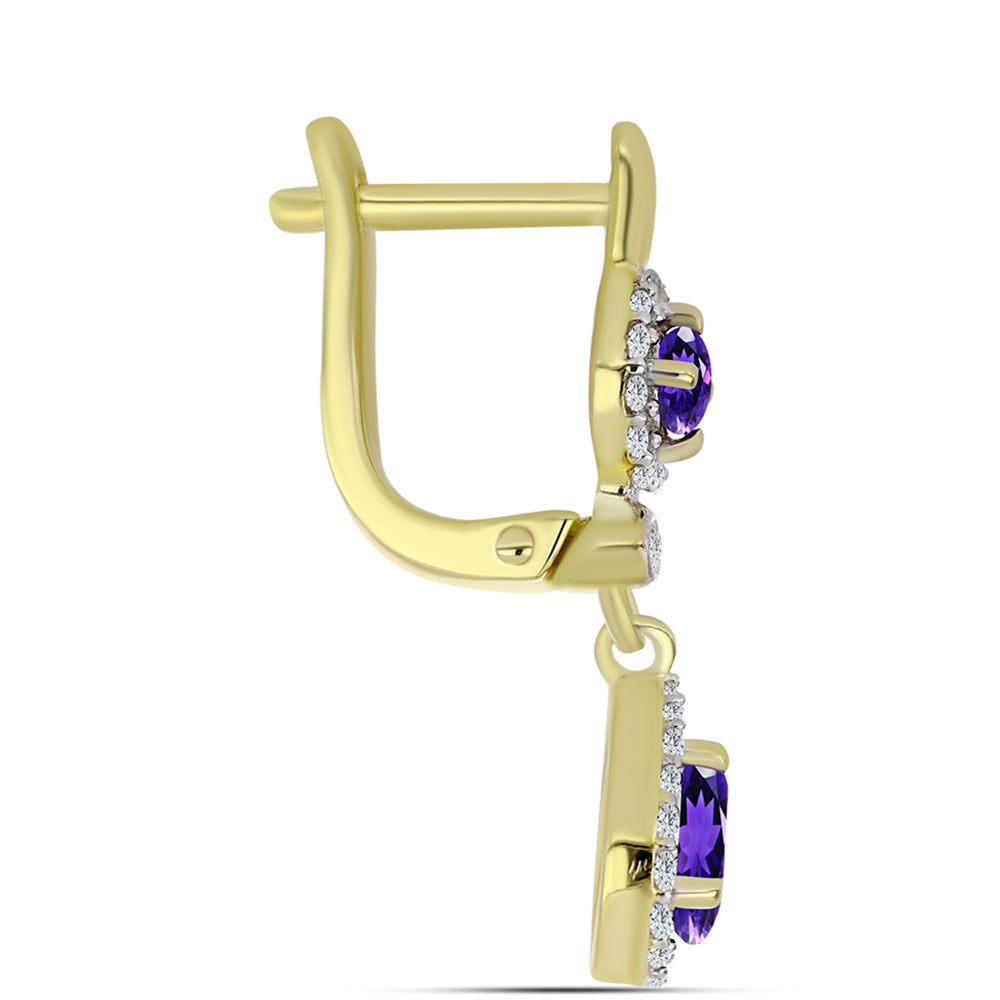 Cercei din Argint 925 Placat cu Aur ( 3.78 grame ) cu Ametist Marocan și Topaz Alb 1.51 Carate 2 