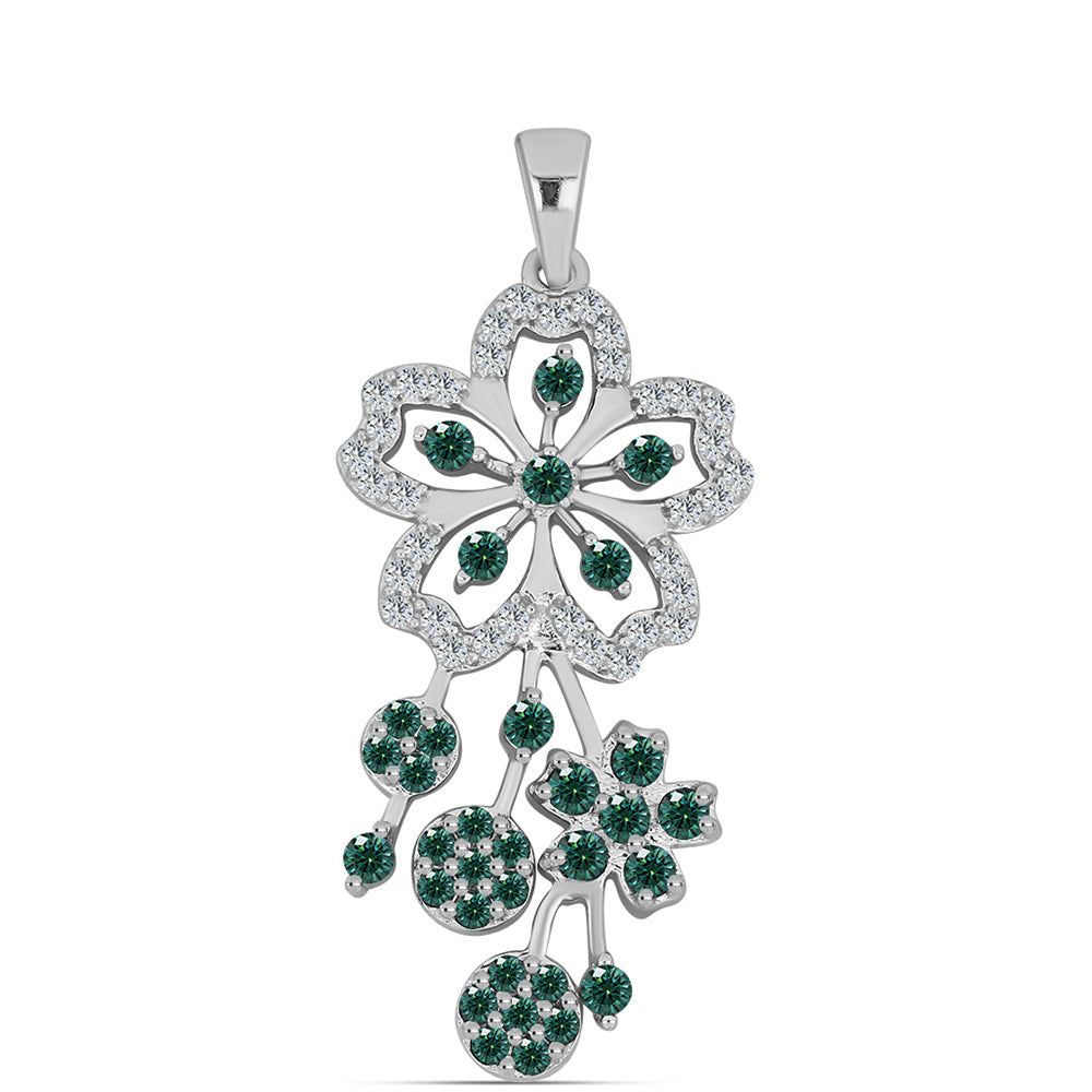 Pandantiv din Argint 925 ( 3.22 grame ) cu Moissanite verde-albăstrui marin și Topaz Alb 1.04 Carate
