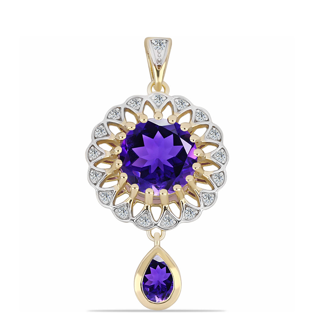 Pandantiv din Argint 925 Placat cu Aur ( 2.96 grame ) cu Ametist Marocan și Topaz Alb 3.58 Carate 1 