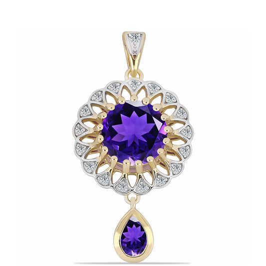 Pandantiv din Argint 925 Placat cu Aur ( 2.96 grame ) cu Ametist Marocan și Topaz Alb 3.58 Carate