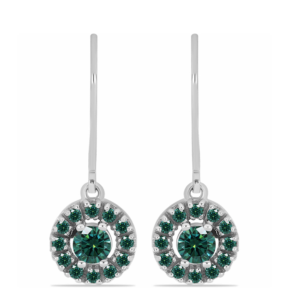 Cercei din Argint 925 ( 2.42 grame ) cu Moissanite verde-albăstrui marin 0.8 Carate 1 