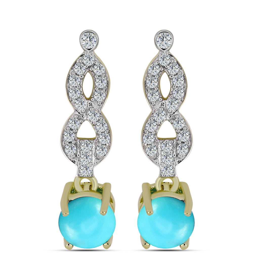 Cercei din Argint 925 Placat cu Aur ( 3.92 grame ) cu Turcoaz ”Frumoasa Adormită” și Topaz Alb 2.04 Carate