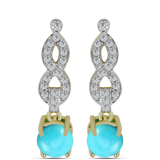 Cercei din Argint 925 Placat cu Aur ( 3.92 grame ) cu Turcoaz ”Frumoasa Adormită” și Topaz Alb 2.04 Carate