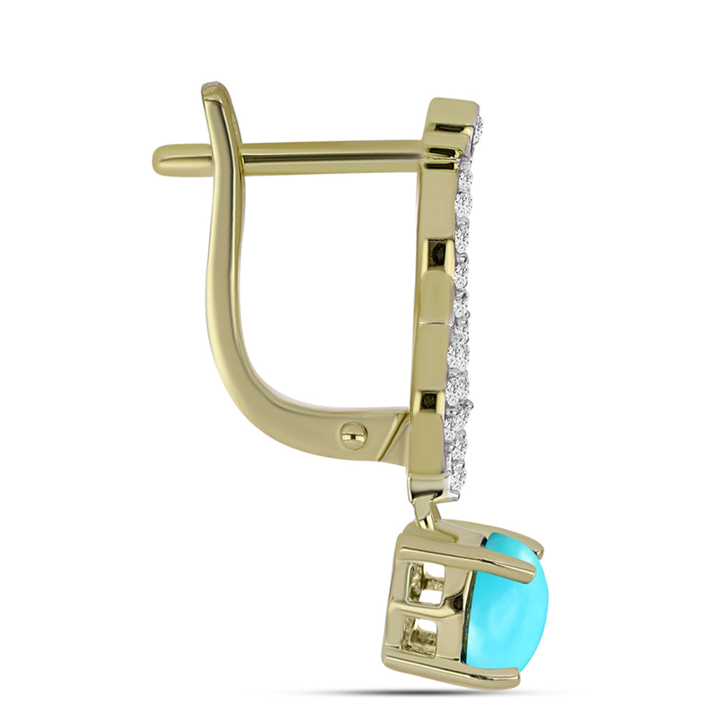 Cercei din Argint 925 Placat cu Aur ( 3.92 grame ) cu Turcoaz ”Frumoasa Adormită” și Topaz Alb 2.04 Carate