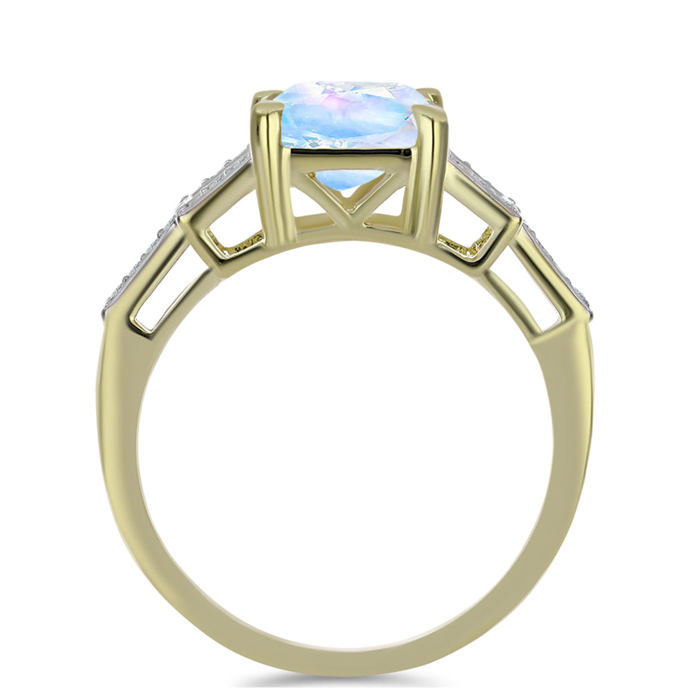 Inel din Argint 925 Placat cu Aur ( 3.15 grame ) cu Piatra Lunii Curcubeu și Topaz Alb 3.01 Carate