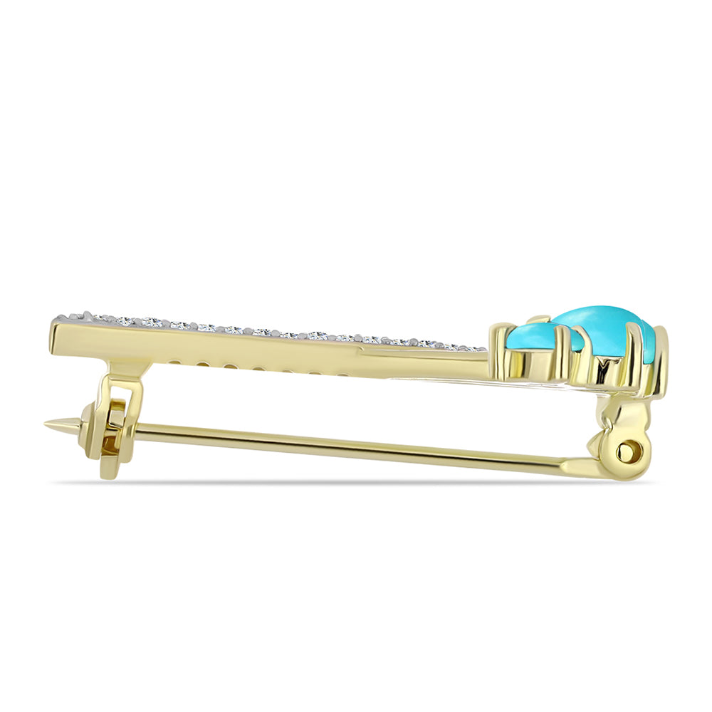 Broşă din Argint 925 Placat cu Aur ( 2.14 grame ) cu Turcoaz ”Frumoasa Adormită” și Topaz Alb 0.93 Carate