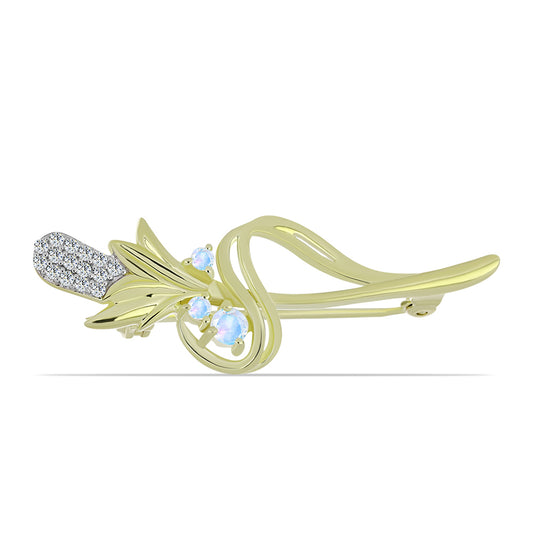 Broşă din Argint 925 Placat cu Aur ( 3.17 grame ) cu Piatra Lunii Curcubeu 0.32 Carate