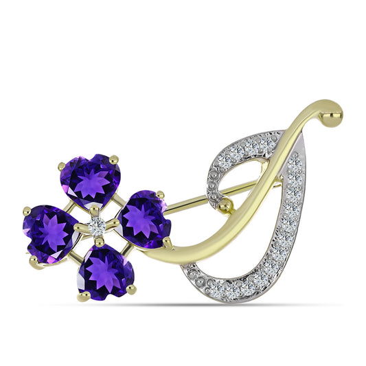Broşă din Argint 925 Placat cu Aur ( 3.23 grame ) cu Ametist Marocan și Topaz Alb 1.83 Carate